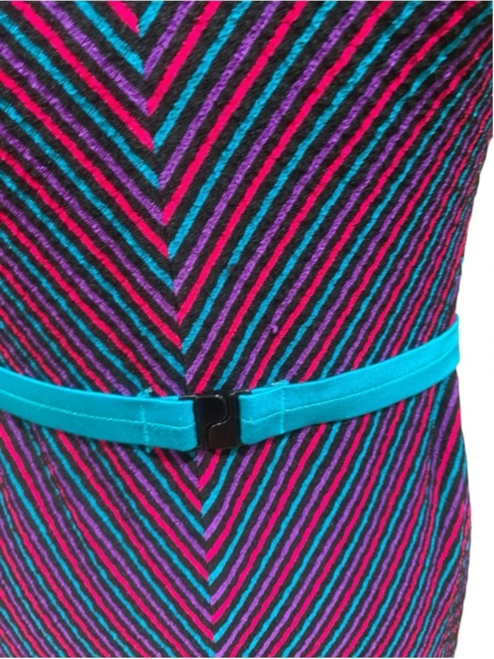 Vntg 80’s Women's Robby Len One Piece Swimsuit Size 16 Pink Blue Striped Volup